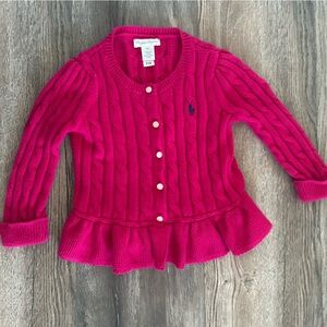 Ralph Lauren Cable Knit pink Cotton Peplum Cardigan 18 months